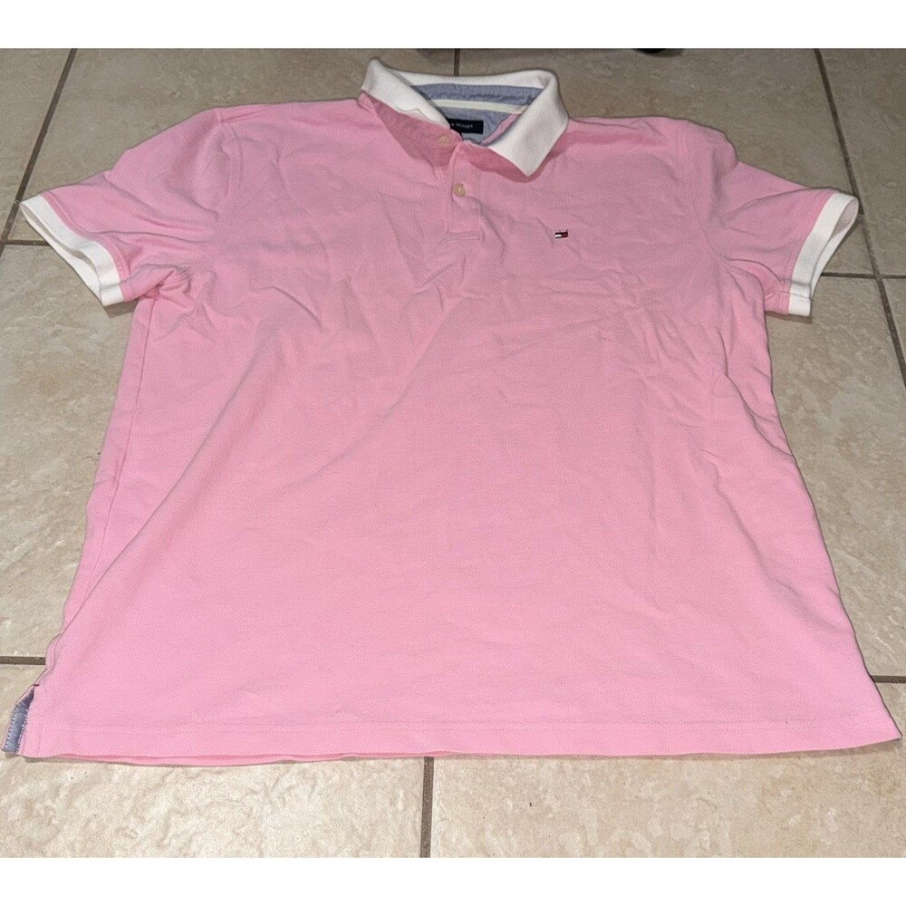 Tommy Hilfiger Mens Regular Fit Polo Shirt Pink Short Sleeve Cotton Pique XL